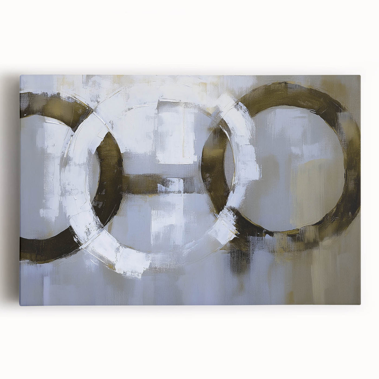 Abstract geometric stretched canvas artwork showcasing vibrant colors and intricate shapes in a modern design, perfect for contemporary home decor.