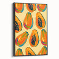 Black and white framed canvas featuring a vintage poster art of assorted fruits, ideal for bedroom wall decor.