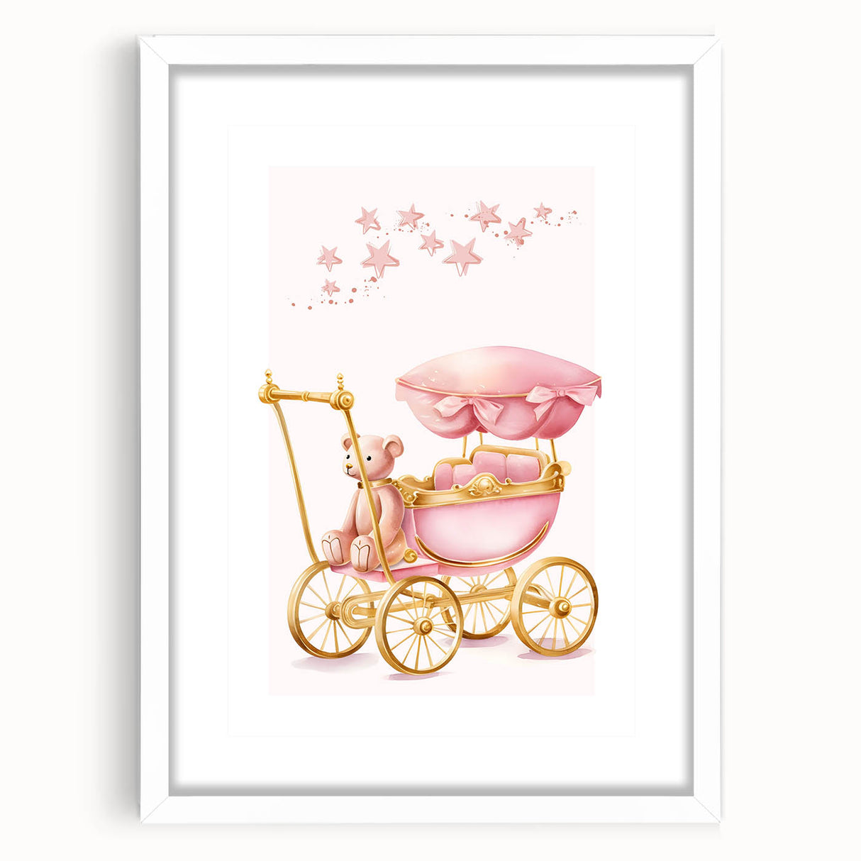 Personalized Kids Art - Pink Vintage Carriage Nursery Print