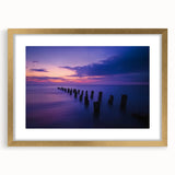 Elegant landscape artwork depicting serene beaches framed in a luxurious gold mat, showcasing vibrant colors and intricate details, perfect for enhancing home decor.