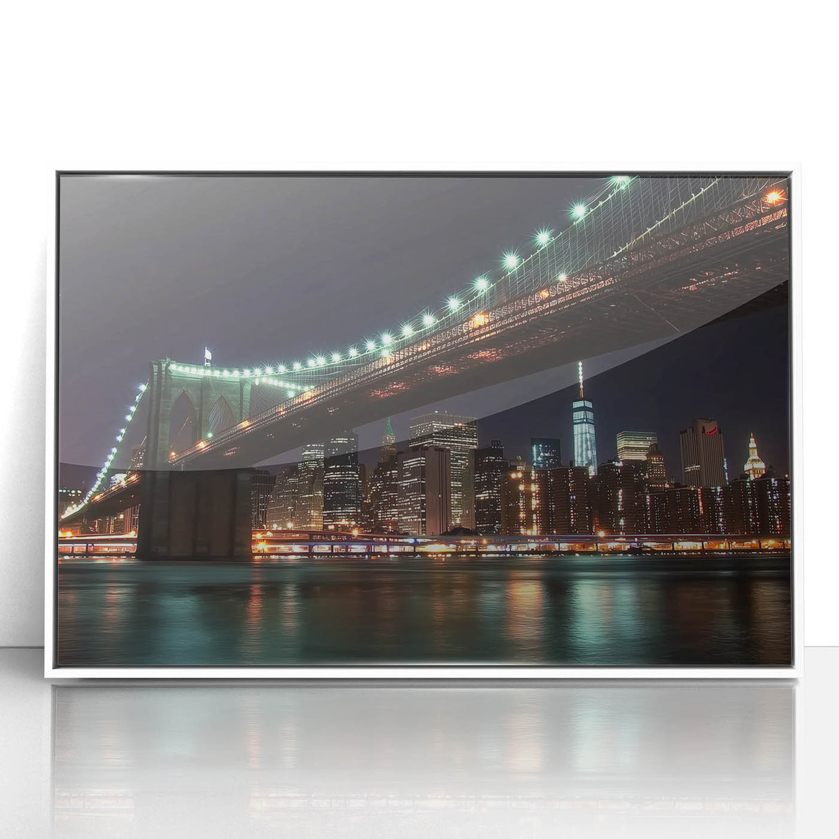 Framed acrylic artwork of a serene landscape with a bridge, showcasing vibrant colors and detailed scenery, ideal for home decor and art enthusiasts.