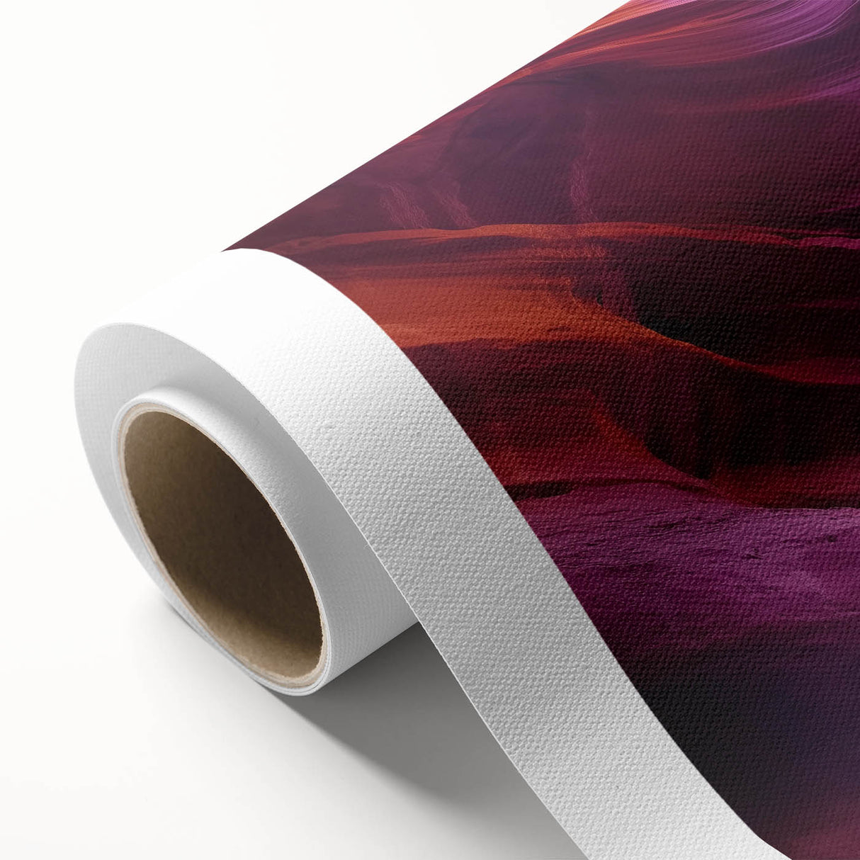 Landscape rolled canvas depicting a vibrant canyon scene with rich colors and intricate details, ideal for home decor. Packaged securely in a cardboard tube for safe shipping.
