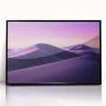 Framed acrylic artwork showcasing a vibrant desert landscape with a black frame, highlighting rich colors and intricate details for home decor enhancement.