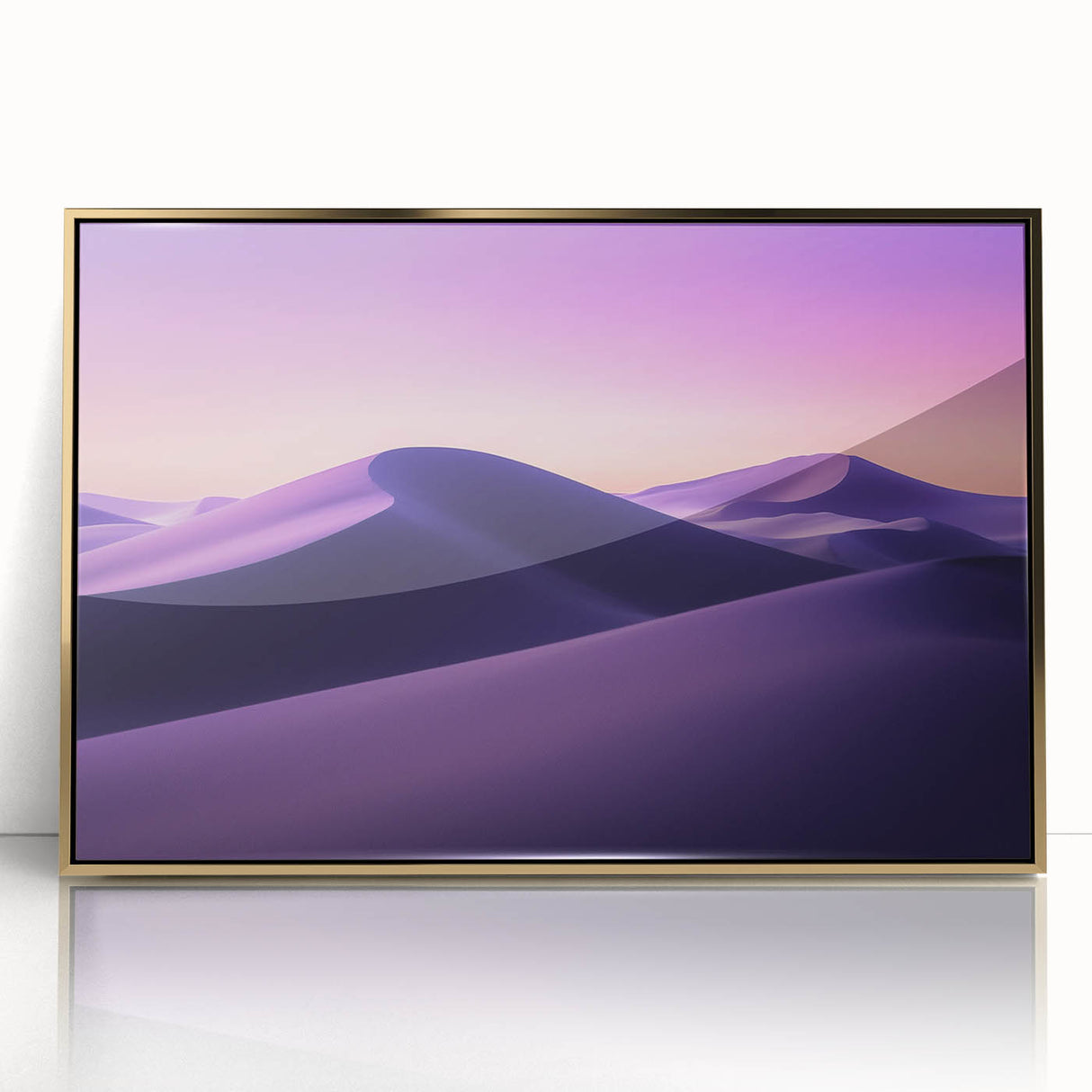 Framed acrylic artwork showcasing a vibrant desert landscape with golden hues and intricate details, perfect for enhancing contemporary home decor.