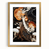 Extra large abstract art print featuring textured elements in earth tones, framed in gold, ideal for living room decor.