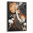 Black and white landscape art painting on framed canvas, featuring natural elements, ideal for bedroom wall decor.