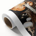 Art deco poster featuring close-up natural elements in muted green and brown tones on rolled canvas.