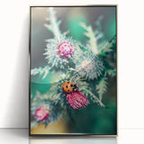 Mid-century modernist art depicting a spring scene in pastel shades, framed in silver acrylic, suitable for nursery wall art.