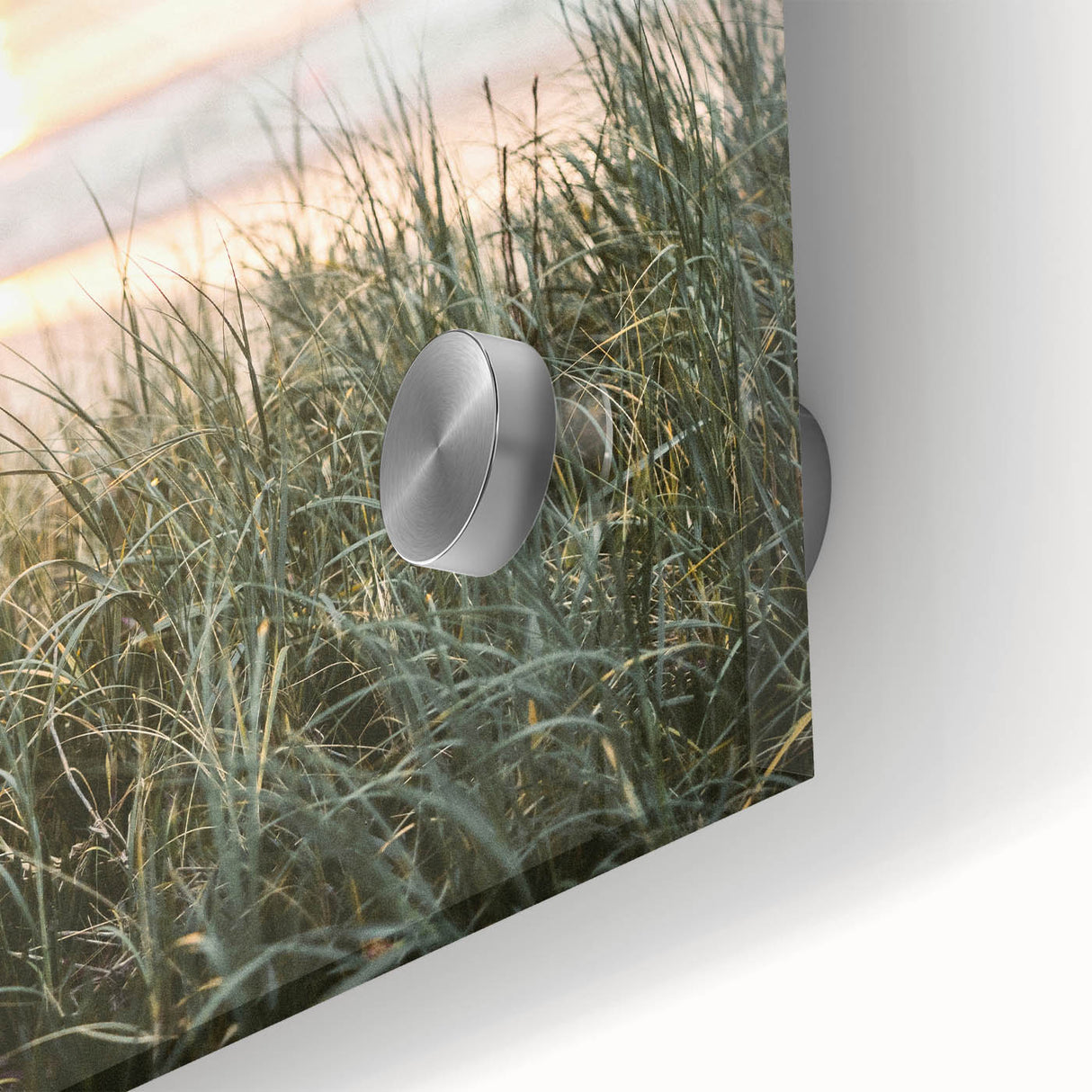 Large abstract wall art on acrylic glass featuring mid-century modernist style in warm summer tones.
