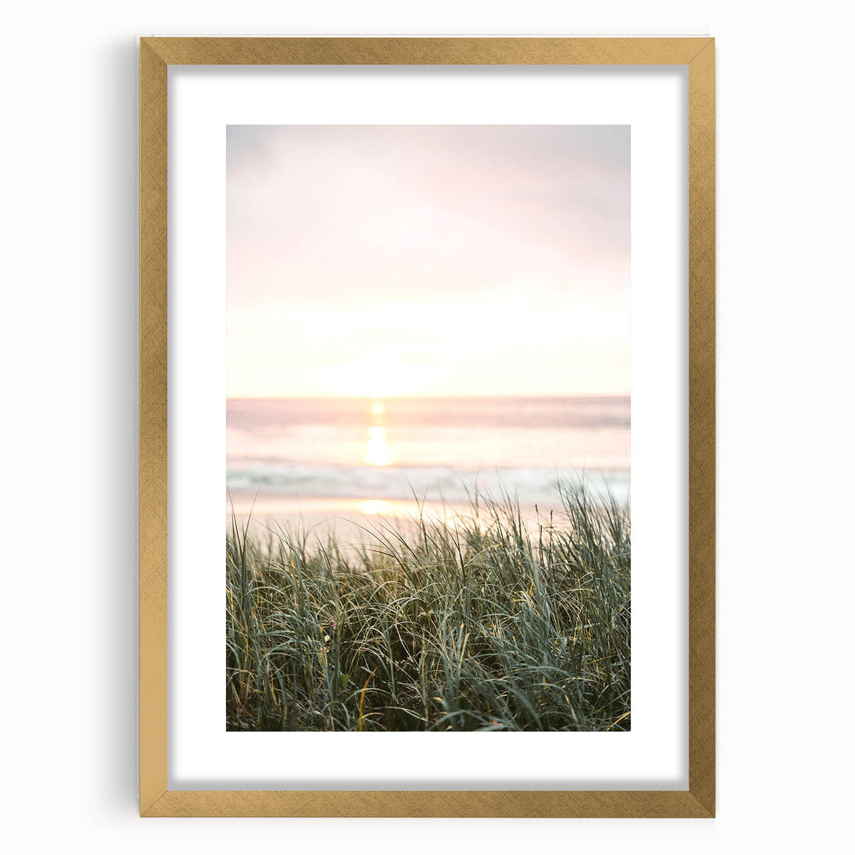 Extra large abstract art print with textured swirls in vibrant gold and white, framed in gold, ideal for living room decor.
