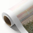 Art deco poster of a summer scene on rolled canvas, featuring soft pastel shades, ideal for nursery wall art.