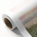 Art deco poster of a summer scene on rolled canvas, featuring soft pastel shades, ideal for nursery wall art.