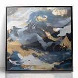 Framed abstract wall art featuring dynamic black strokes on a light background, showcasing modern design for contemporary home decor. Perfect for adding artistic flair.