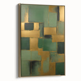 Framed canvas wall art showcasing abstract strokes in gold and neutral tones, displayed in a stylish setting that enhances modern decor aesthetics.