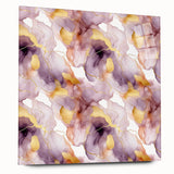 Abstract wall art featuring vibrant strokes in blue, orange, and yellow, presented in a sleek acrylic glass frame, perfect for modern home decor.