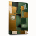 Abstract wall art featuring colorful acrylic strokes on glass, showcasing a side view with stylish mounting pins. Perfect for modern home decor.