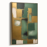 Framed canvas wall art displaying abstract strokes in gold and white, showcasing a modern artistic design that enhances contemporary home decor.