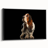 Framed canvas wall art featuring a charming black Basset Hound design, showcasing the dog's profile and distinctive droopy ears, perfect for pet lovers' decor.