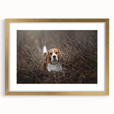 Basset Hound wall art collection featuring a framed design with a gold mat, showcasing a playful and charming dog portrait, ideal for pet lovers.