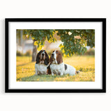 Basset Hound wall art framed in black with a white mat, showcasing a detailed illustration of a Basset Hound's face, perfect for dog lovers' home decor.