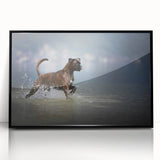 Framed wall art featuring a vibrant boxer dog design in black acrylic, showcasing detailed fur textures and a striking front view, ideal for dog lovers and home decor.