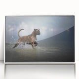 Framed wall art featuring a stylish boxer dog design in vibrant colors, set against a white background, ideal for pet lovers' home decor.