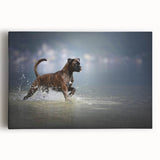 Stretched canvas wall art featuring a vibrant Boxer dog design, showcasing the dog's expressive face and playful demeanor, perfect for pet lovers’ home decor.
