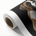 Rolled canvas wall art featuring a vibrant design of a playful boxer dog, showcasing rich colors and intricate details, perfect for pet lovers' home decor.