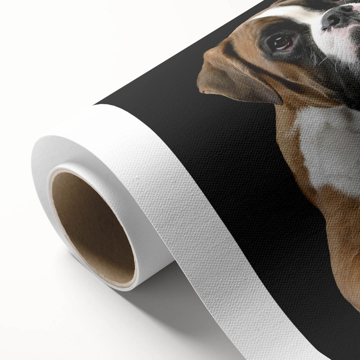 Rolled canvas wall art featuring a vibrant design of a playful boxer dog, showcasing rich colors and intricate details, perfect for pet lovers' home decor.