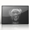 Framed wall art featuring a stylish black acrylic design of a Boxer dog, showcasing its sleek silhouette and modern aesthetic, perfect for dog lovers' decor.
