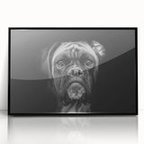 Framed wall art featuring a stylish black acrylic design of a Boxer dog, showcasing its sleek silhouette and modern aesthetic, perfect for dog lovers' decor.