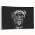 Boxer dog wall art collection displayed in a black-framed canvas, showcasing a side view of the vibrant design, perfect for pet lovers' home decor.