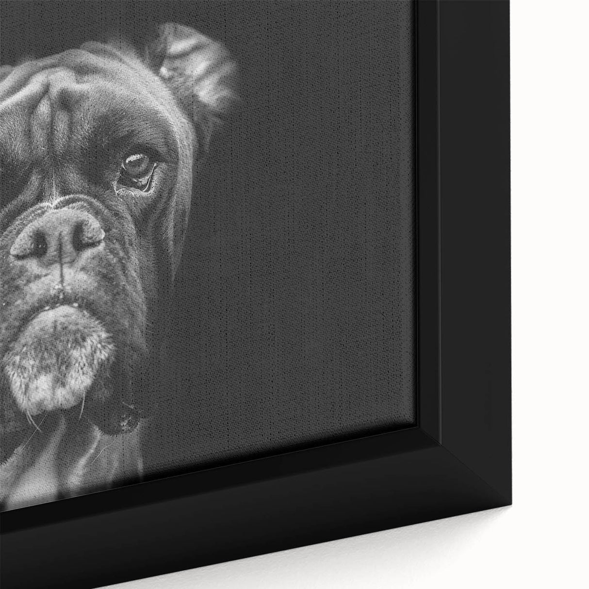 Close-up of a framed canvas wall art featuring a vibrant Boxer dog design with rich colors and intricate details, perfect for pet lovers' home decor.