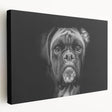 Side view of a stretched canvas wall art featuring a vibrant boxer dog design, showcasing rich colors and detailed textures, ideal for dog lovers' decor.