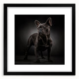 Framed wall art featuring a stylish bulldog design in black and white, set against a matte background, perfect for dog lovers and home decor enthusiasts.