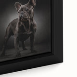 Close-up of a framed canvas wall art piece showcasing a bulldog design with vibrant colors and detailed textures, perfect for dog lovers and home decor enthusiasts.
