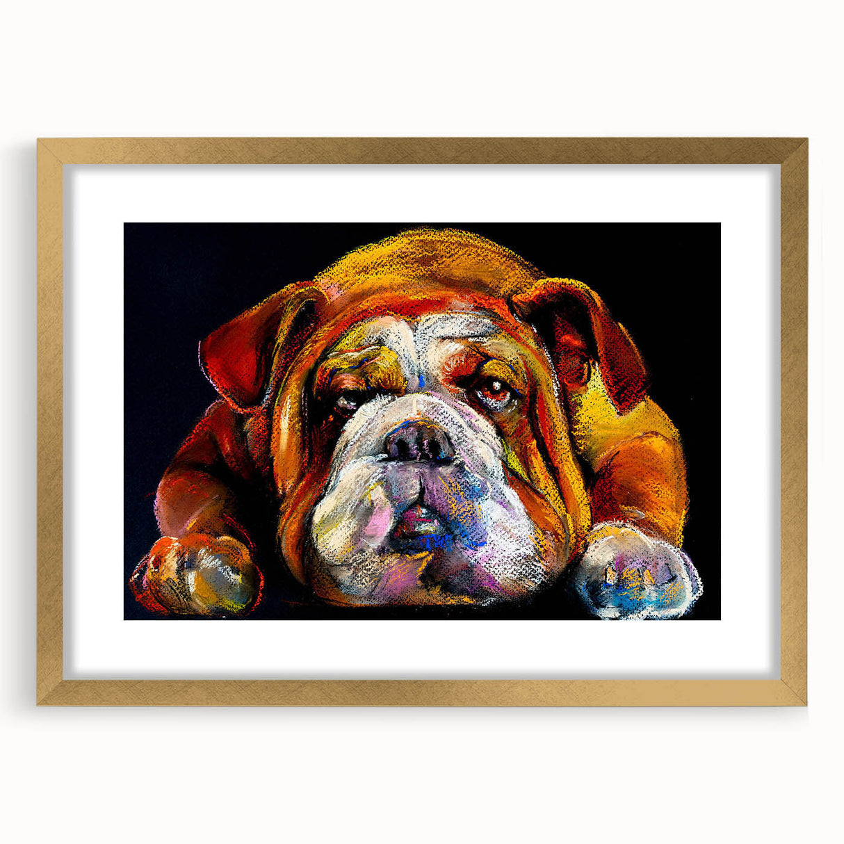 Framed wall art collection featuring a stylish bulldog design in gold frame with matting, perfect for dog lovers and modern home decor accents.