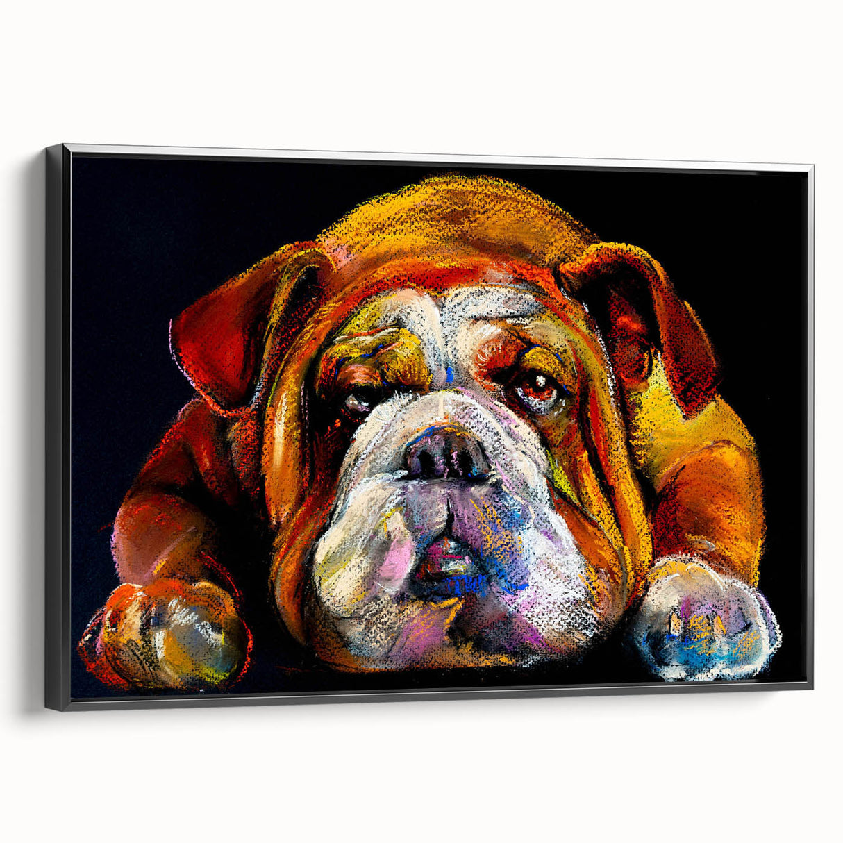 Framed canvas wall art showcasing a stylish black bulldog design, set against a minimalist background, perfect for modern home decor enthusiasts.