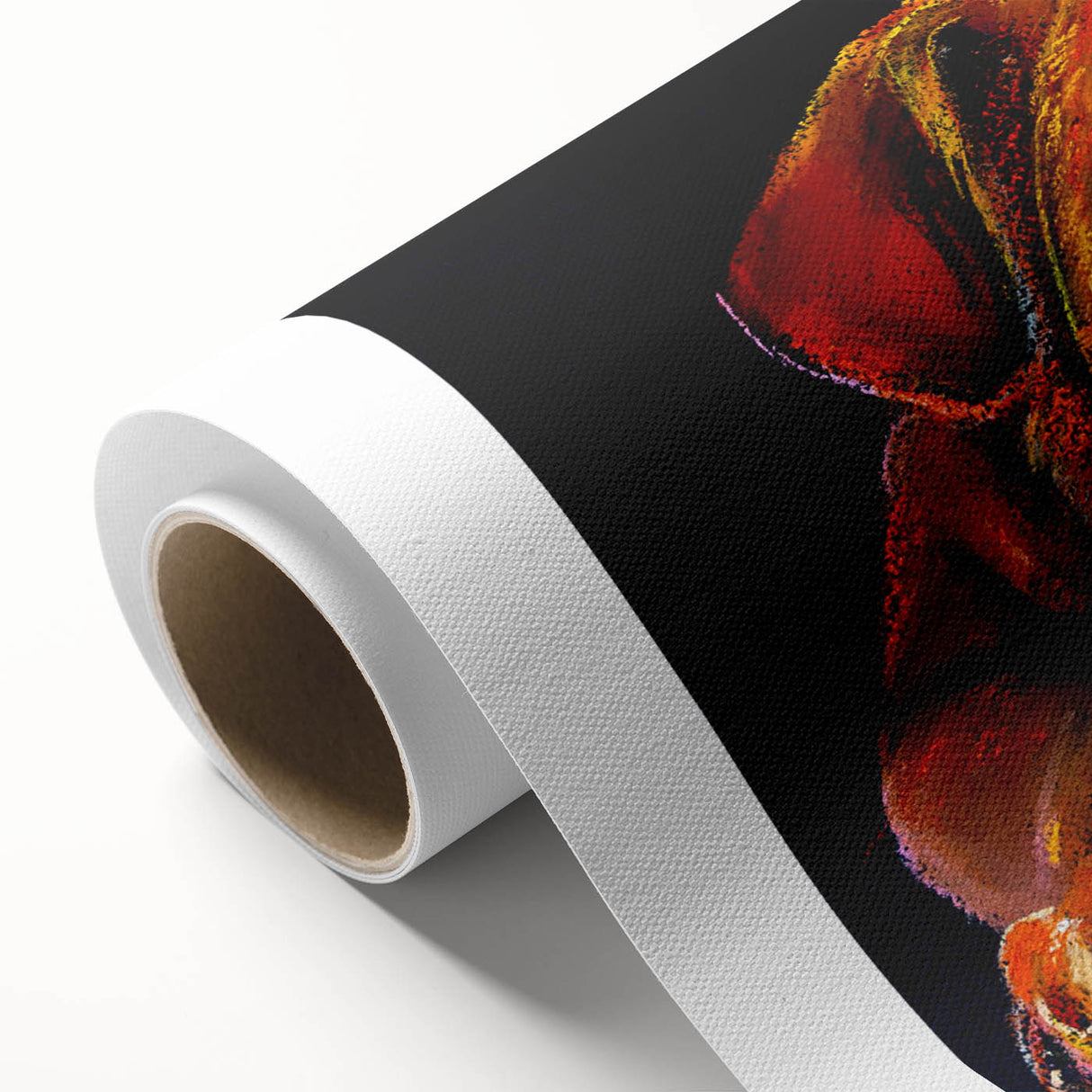 Rolled canvas wall art featuring a vibrant bulldog design, showcasing bold colors and playful expression, ideal for pet lovers' home decor.