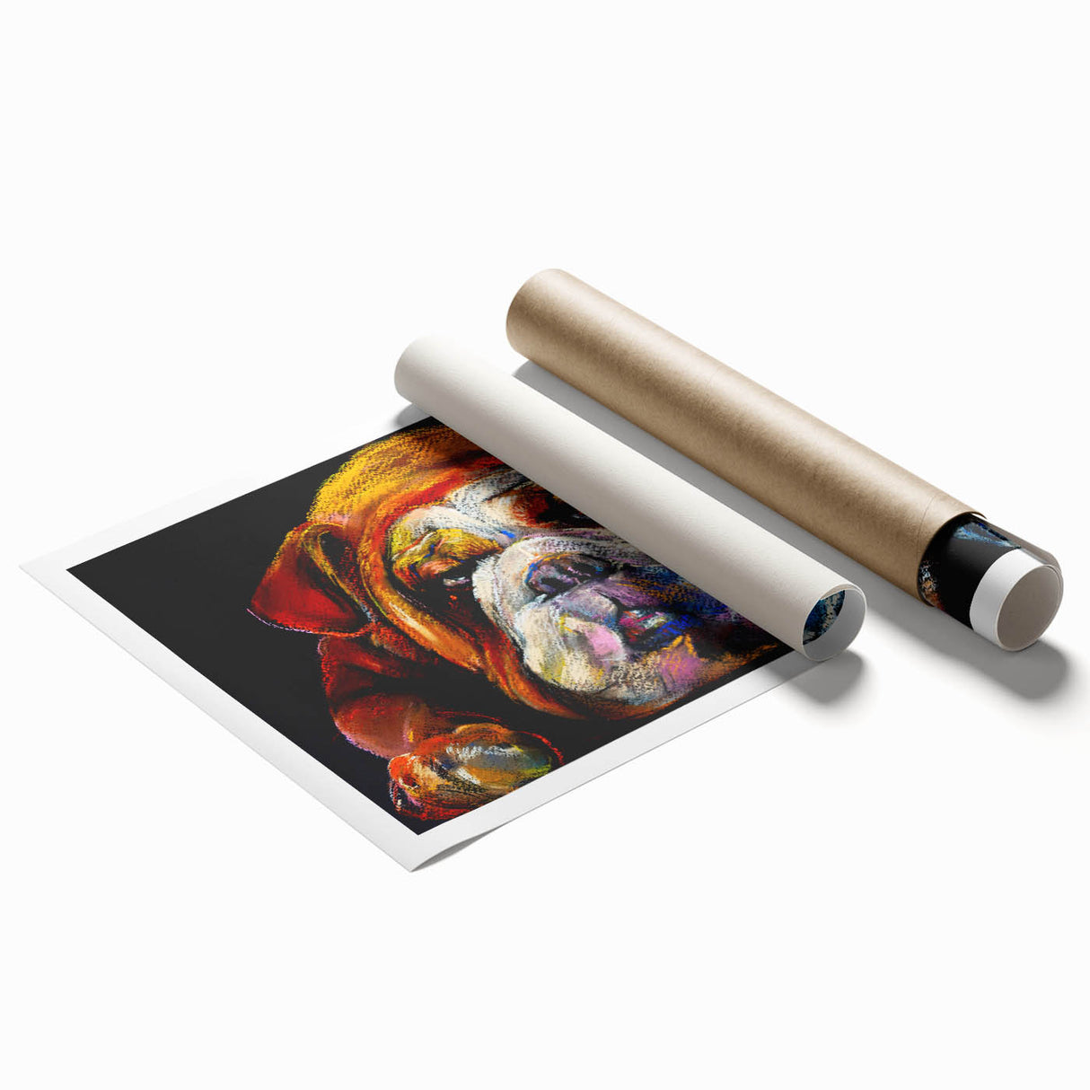 Artistic bulldog wall art design featuring a playful cartoon-style bulldog with vibrant colors, perfect for pet lovers' decor. Ideal for enhancing home interiors.