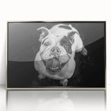 Framed wall art showcasing a silver-accented bulldog design in an acrylic finish, perfect for contemporary home decor. Ideal for dog lovers seeking stylish animal-themed decor.