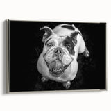 Framed canvas wall art collection featuring a stylish silver side view design of a bulldog, perfect for modern home decor and dog lovers.