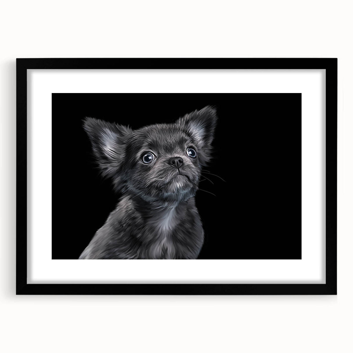 Framed wall art collection featuring a stylish bulldog design, showcasing a black mat and sleek black frame, perfect for dog lovers' home decor.