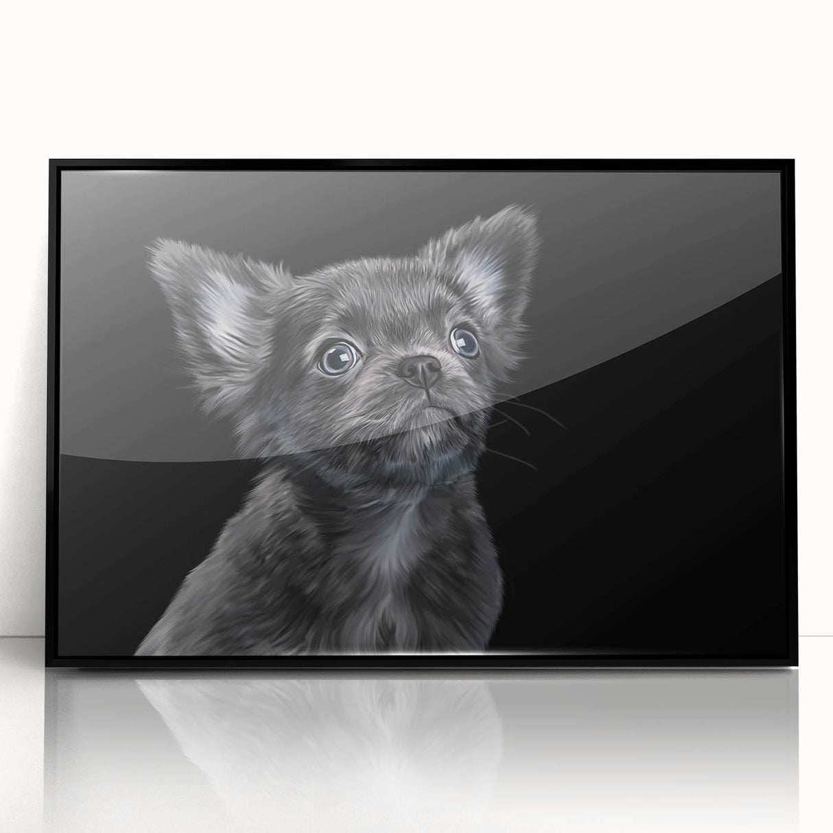 Framed wall art featuring a stylish bulldog design in black acrylic frame, showcasing a vibrant and playful illustration, perfect for pet lovers and home decor.