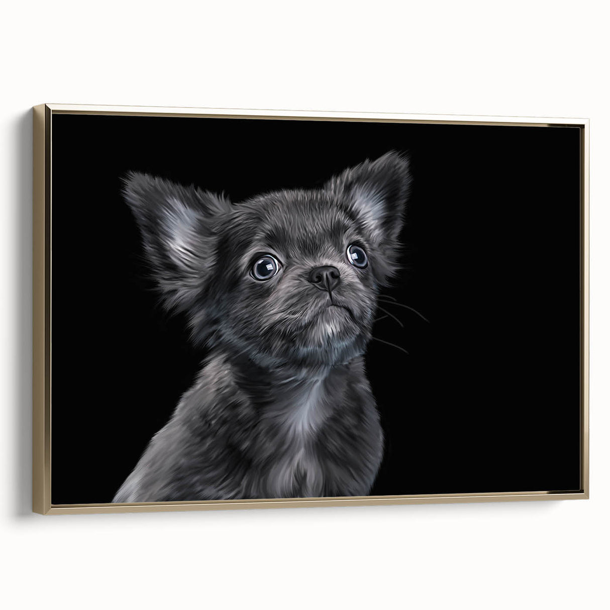 Framed canvas wall art featuring a stylish bulldog design in a modern gold frame, showcasing a side profile view with intricate details and vibrant colors. Perfect for pet lovers and home decor enthusiasts.