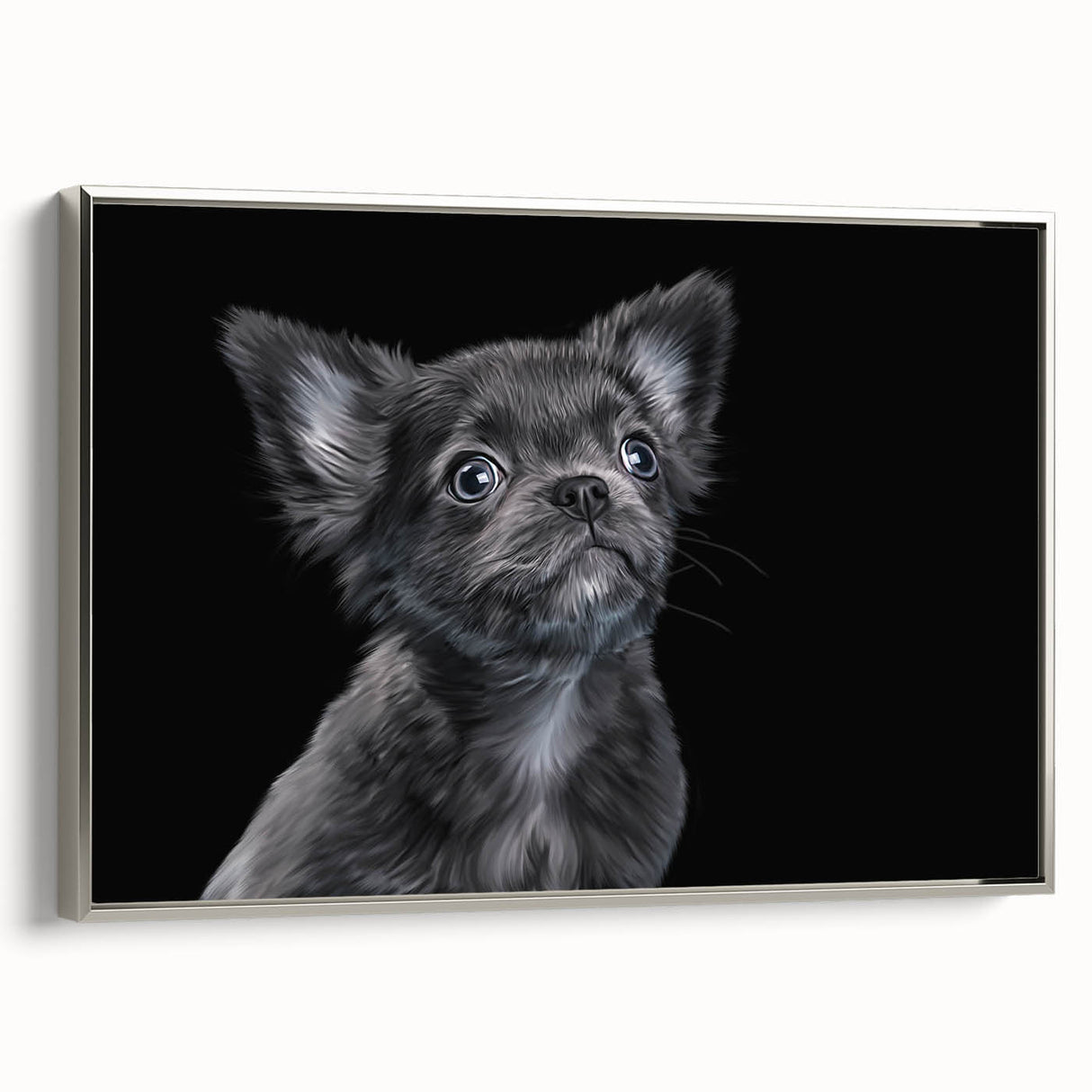 Framed wall art featuring a silver side view of a bulldog design, showcasing intricate details and vibrant colors, perfect for pet lovers' decor.