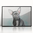 Framed wall art featuring a stylish black acrylic design of a Chihuahua, showcasing intricate details and a modern aesthetic, perfect for pet lovers' home decor.