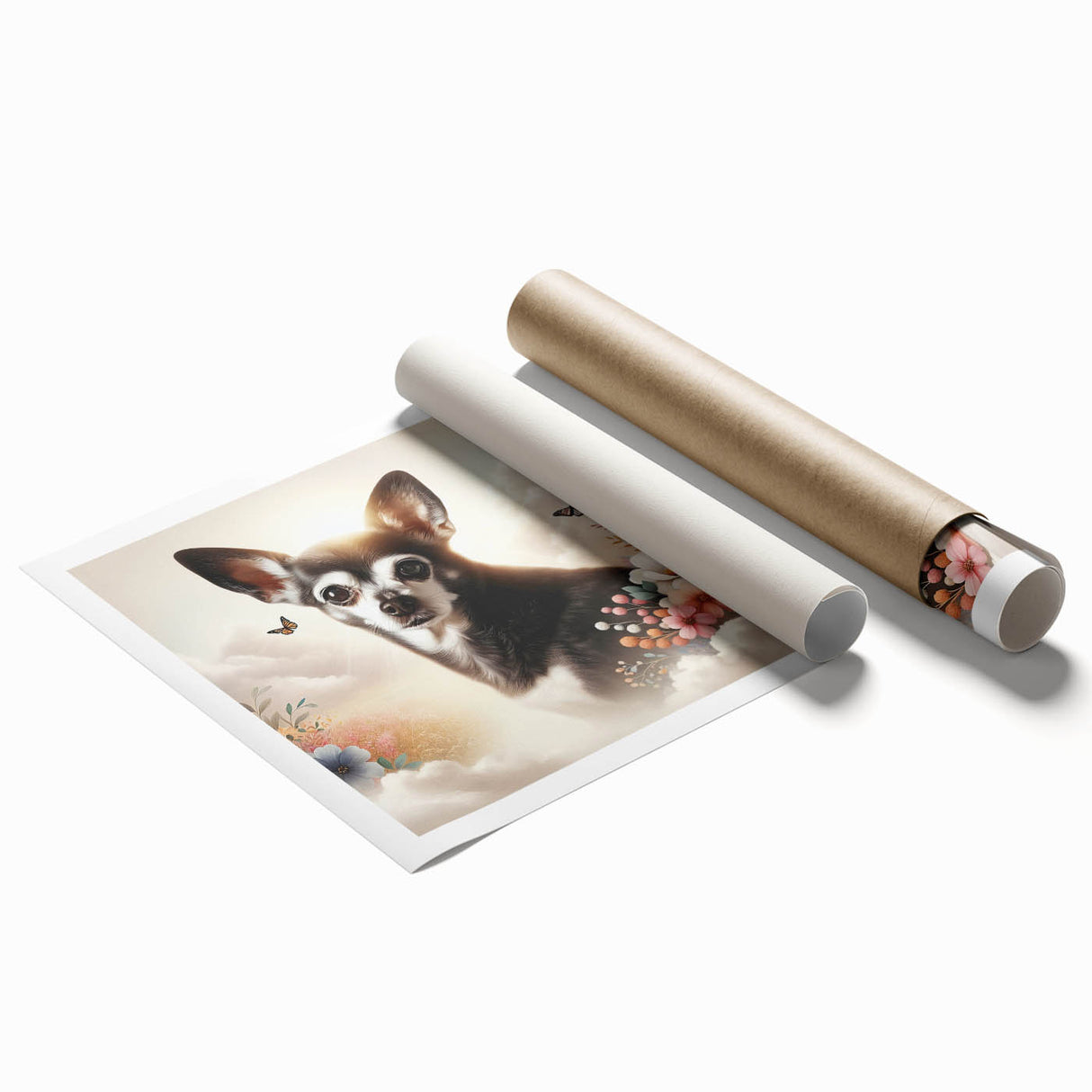 Charming Chihuahua wall art collection featuring three playful dog illustrations in vibrant colors. Ideal for pet lovers, perfect for home decor or gifts.