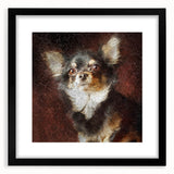 Framed wall art collection showcasing a stylish black mat and a chic front view design featuring adorable Chihuahuas, perfect for dog lovers' home decor.