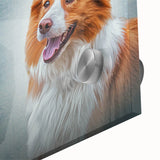 Close-up of a vibrant acrylic glass wall art piece featuring a beautifully designed collie, showcasing intricate details and bold colors, perfect for dog lovers.